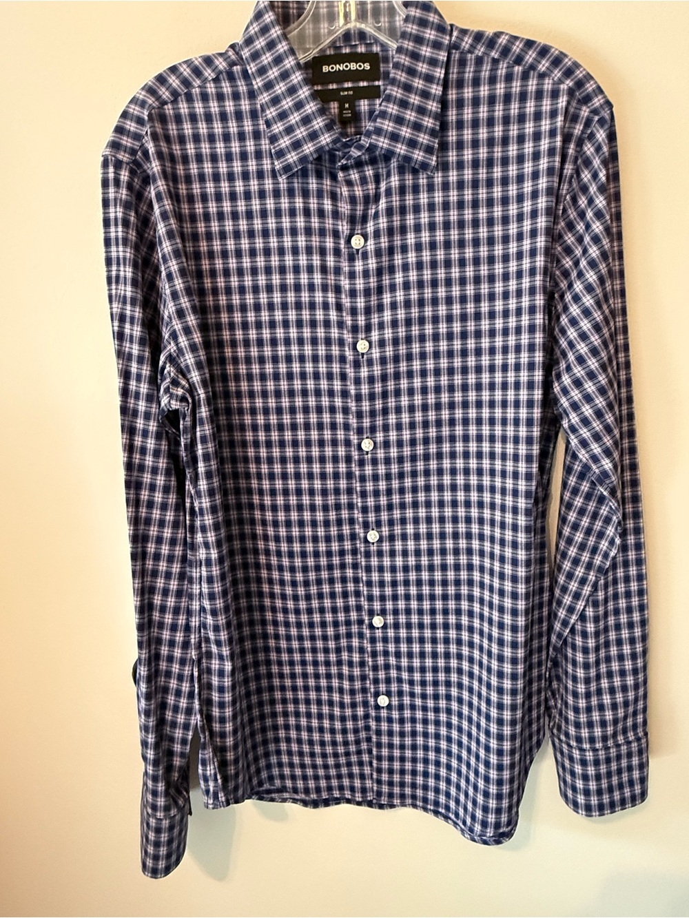 Bonobos Purple, Lavender, and White Plaid Long-Sleeve Slim Fit Button-Down Shirt